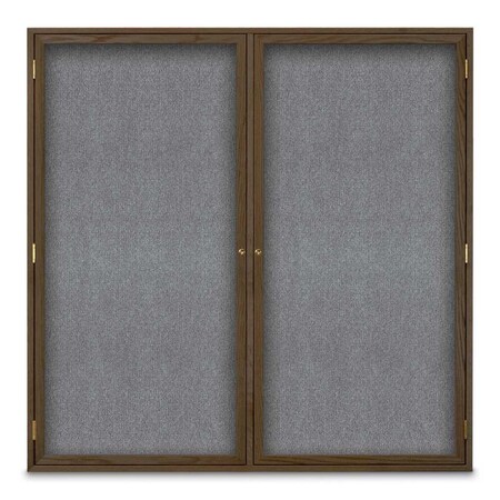 United Visual Products Sliding Door Indoor Enclosed Corkboard, 9 UV9029ACSH-SATIN-MEDGRY